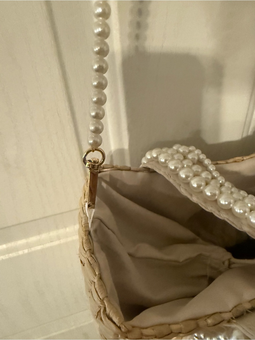 Pearl-Embellished Straw Tote Bag - Cream - Picture 2 of 9